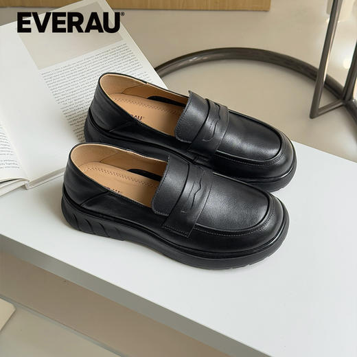 EVERAU复古牛皮鞋面随性别致氛围感女士乐福鞋EA7084 商品图3