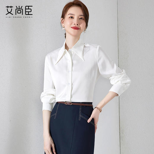 艾尚臣职业气质衬衫女白色小个子通勤时尚ol上衣宽松显瘦内搭衬衣 商品图3