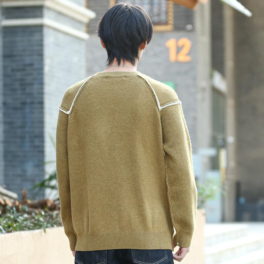 DRONKOO 2025 圆领肩袖撞色边两侧反边粗针微阔厚毛衣 商品图4