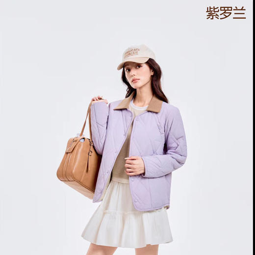 可拆翻领绗缝羊毛长袖外套保暖棉衣，秋冬棉服可拆卸毛领一衣两穿 商品图3