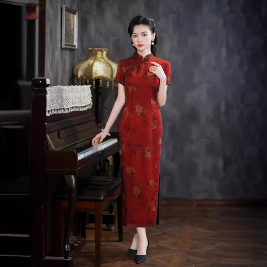 B1416真丝旗袍长款2025季新款改良桑蚕丝复古时尚少女中国风连衣裙 商品图2