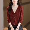 CC2025秋冬新款假两件V领针织衫女酒红色菱格纹高级感短款通勤毛衣 商品缩略图1