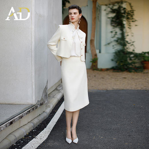 AD白色小香风圆领短外套职业装气质女神范套装高端法式名媛两件套 商品图1