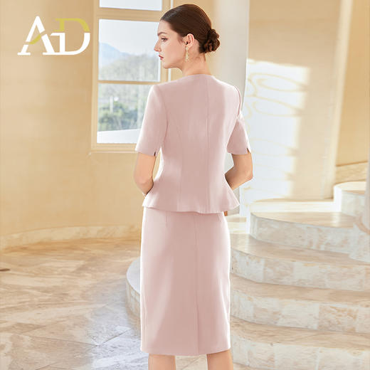 AD粉色职业装两件套女夏季短袖西服收腰高级感西装套装裙经理正装 商品图4