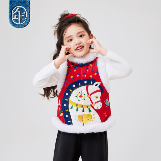 年衣童装中式马甲冬季新款女背心马夹加绒上衣喜乐戏马中式马甲 商品图2