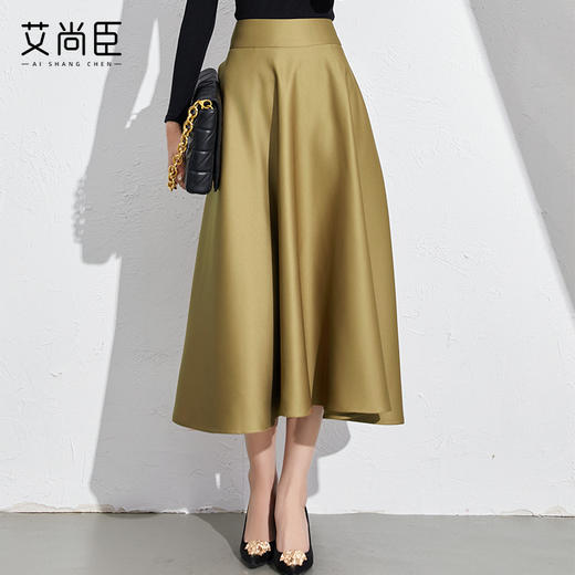 赫本风伞裙a字半身裙中长款高腰垂坠感法式通勤女装高级感气质 商品图1