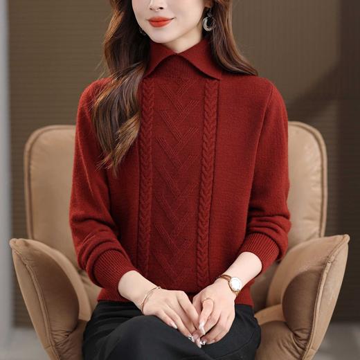 CC翻领短款毛衣女秋冬卡其色麻花针织衫复古风宽松显瘦百搭打底毛衣 商品图2