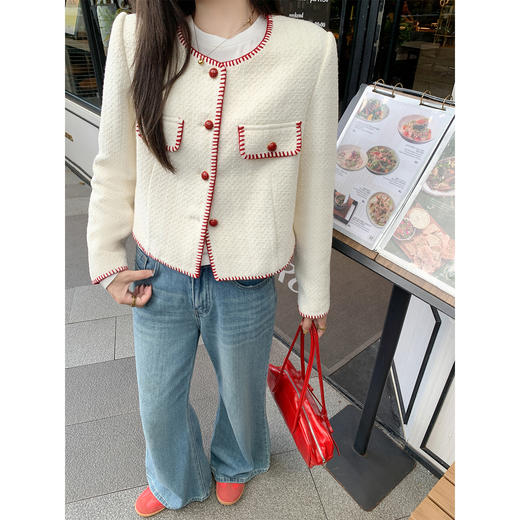 <曾小咸推荐>现货秒杀！微信超特价！ 小香风撞色米白色长袖外套 日常289.99 立减150 秒杀139.99！ 商品图3