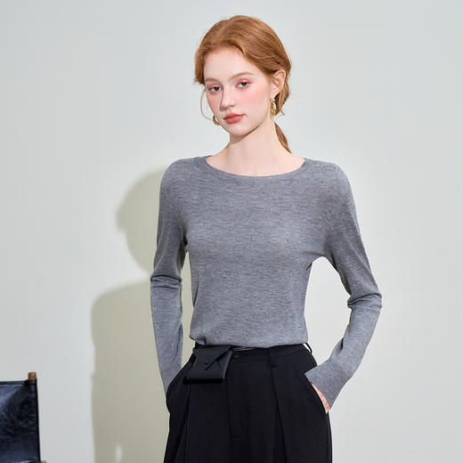 100%羊毛大圆领长袖毛衣女秋季打底轻薄保暖内搭上衣SS140278 商品图3