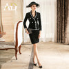 AD洋气名媛两件套裙子时尚小香风套装女镶边西服新款毛呢职业套裙 商品缩略图0