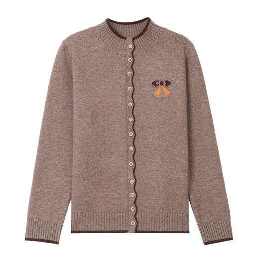 CC温柔减龄半高领针织衫女秋冬季蝴蝶结刺绣单排扣修身显瘦长袖毛衣 商品图4