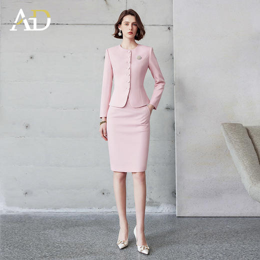 AD粉色小香风套装2024爆款圆领知性两件套上镜主持人正装工作服秋 商品图2