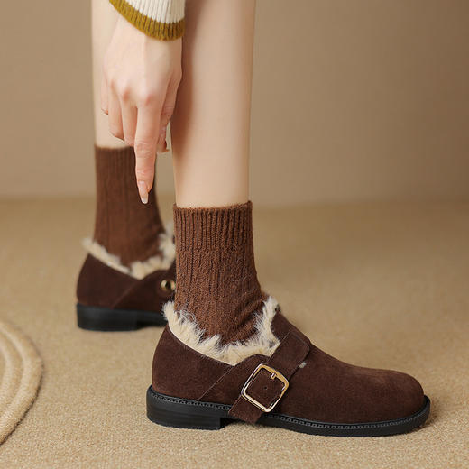 【预售5天】秋冬季新款简约加绒保暖勃肯鞋超轻超软皮带扣平底毛毛靴NJMK&K813M-1 商品图2