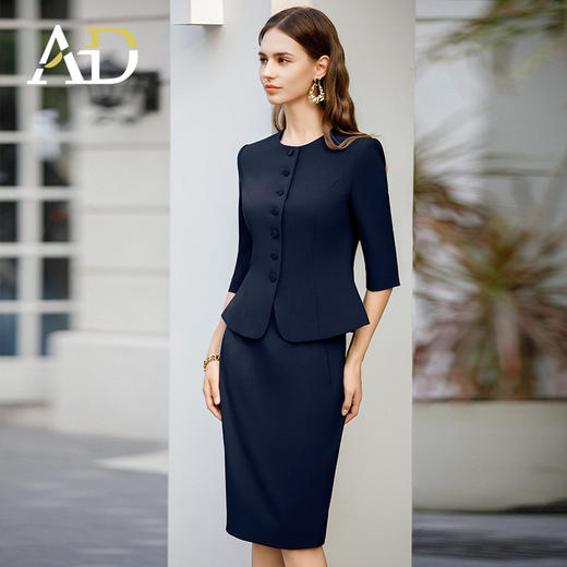 AD高端售楼部工装女案场客服工作服春夏新款藏青色西装套装职业装 商品图3