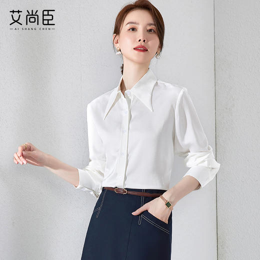 艾尚臣职业气质衬衫女白色小个子通勤时尚ol上衣宽松显瘦内搭衬衣 商品图1