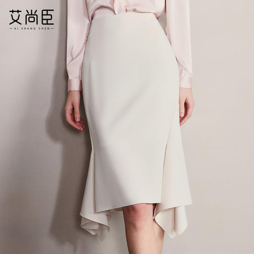 艾尚臣2025新款高级感白色时尚减龄鱼尾裙气质优雅不规则半身裙女 商品图2