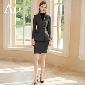 AD冬季新款西装女老钱风人字纹青果领西服外套加厚羊毛职业装套裙