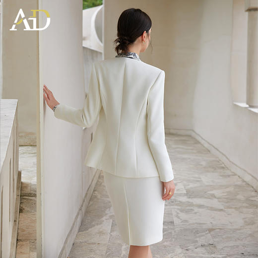 AD白色职业西装套装裙女无领西服外套通勤职业公务员面试正装 商品图4