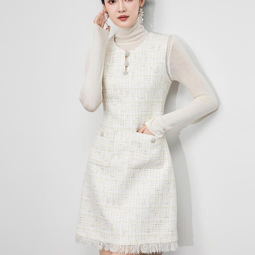 「高货wl」全新升级【铂金会员367/天猫499/差价132】(05847)洛诗琳法式通勤小香风连衣裙2025秋冬粗花呢无袖背心裙 商品图0