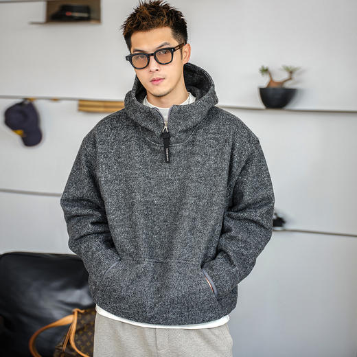 徐太浪【毛绒感 半拉链】连帽卫衣男秋冬2025新款保暖帽衫外套潮 商品图0