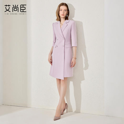 艾尚臣紫色职业装连衣裙女气质修身西装裙主持人艺考正装工作服秋 商品图1