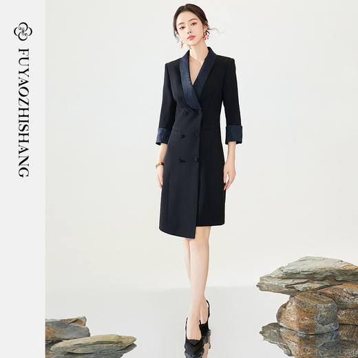 FUYAO扶摇 新中式连衣裙女2025新款高端职业西装裙前台接待工作服 商品图3