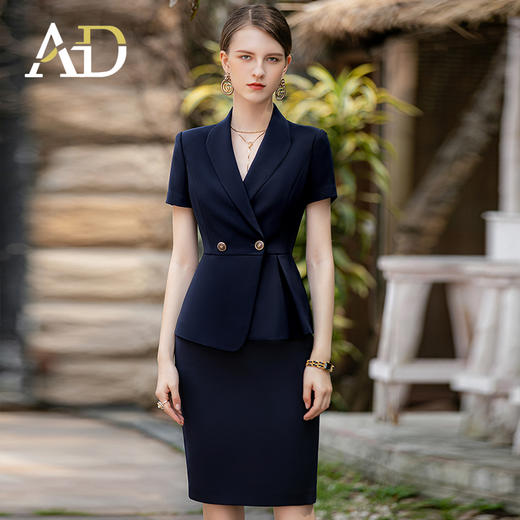 AD气质西服裙两件套女高级感主持人上镜正装套裙藏青色演讲服装 商品图2