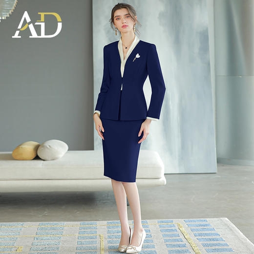 AD高端商务酒店接待工装女2022秋季新款藏青色西装套装职业工作服 商品图3