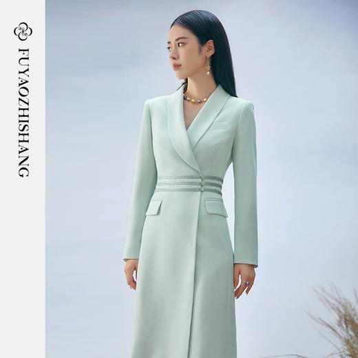 FUYAO扶摇 高端盘扣醋酸连衣裙女气质新中式国风西装裙设计师款 商品图1