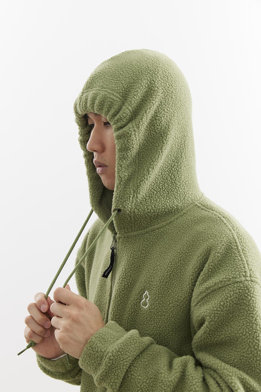 吃茶去chichaqu25秋冬摇粒绒抓绒套头衫加厚保暖宽松拉链带帽卫衣 商品图3