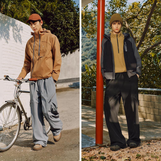 森马休闲裤男冬季加绒宽松直筒裤2025新款拼接时尚户外长裤子黑色 商品图4