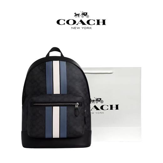 【送礼袋】COACH/蔻驰 男士经典老花 蓝白条纹双肩包 大号  一般贸易 商品图0