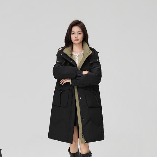 2025冬季新款女士中长款三防可脱卸帽廓形气质韩版羽绒服919 商品图2
