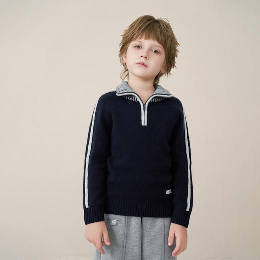 mettekids儿童100%羊绒衫2025秋冬男童高领翻领套头毛衣加厚针织 商品图1