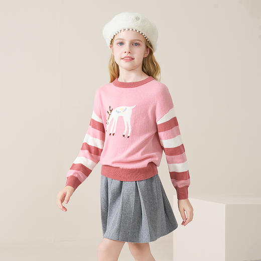 mettekids儿童100%羊绒衫2025秋冬女童森系毛衣条纹针织套头打底 商品图2