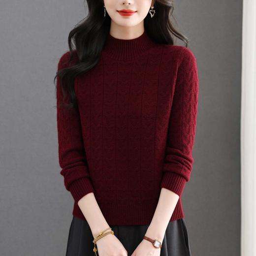 CC半高领套头毛衣女秋冬季厚款粉色麻花针织衫宽松百搭短款打底毛衣 商品图2