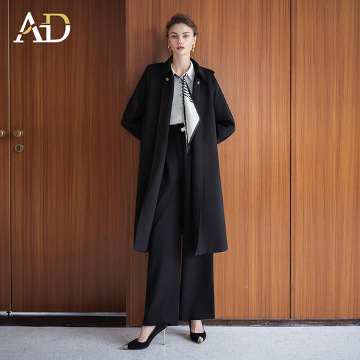 AD复古老钱风立领H字廓形双面呢大衣女2025冬季黑色保暖 商品图3