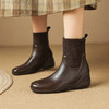 【预售5天】秋冬新款弹力坡跟内增高瘦瘦马丁靴法式复古油蜡胎牛皮飞织短靴LD&7518 商品缩略图0