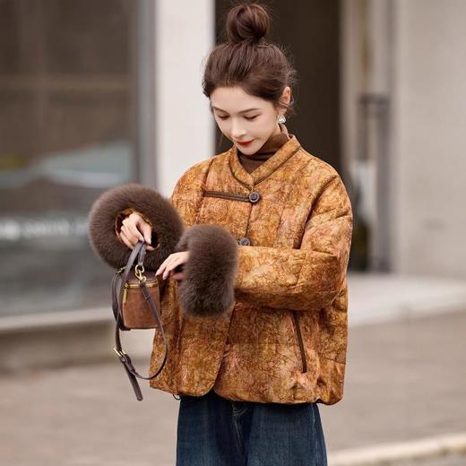 新中式国风羽绒服狐狸毛袖口，皮草显瘦外套宽松HR-GJC5511 商品图3