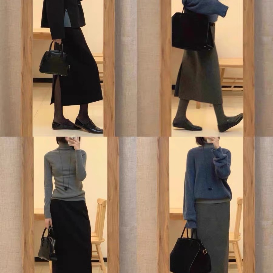 大王羊绒真丝混纺开叉直筒半裙