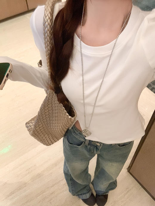 【110元任选2件】现货！简约纯色开叉长袖T恤打底衫 商品图5