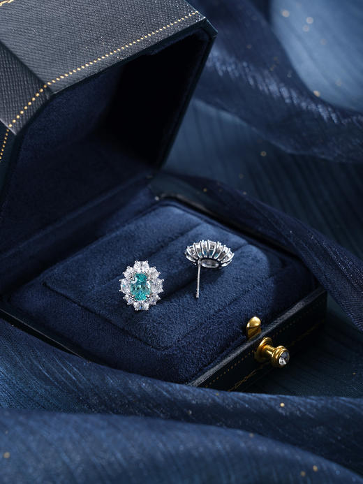 子佩集【蔚蓝花海】S925银耳钉【EM3050-XF】培育宝石帕拉伊巴蓝碧玺椭圆2510 商品图5