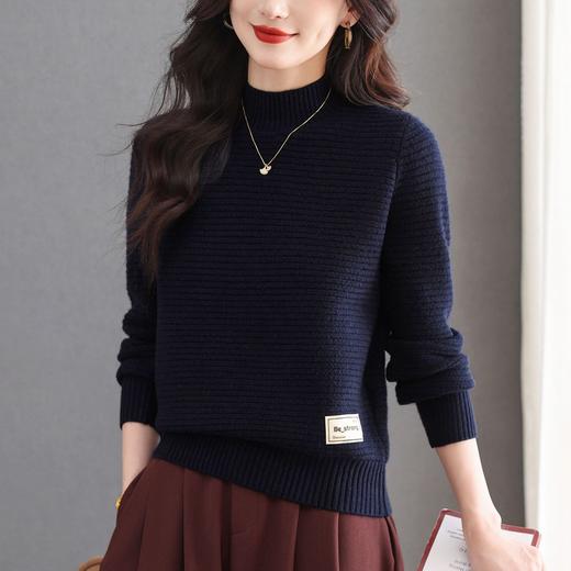CC2025秋冬新款半高领纹理针织衫女简约显瘦短款长袖带贴标打底上衣 商品图0