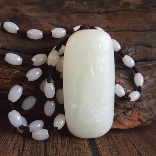 【天然正品】天然新疆料细腻一级白油润度佳雕吹笛仙女（吉祥、美好）无事牌和田玉吊坠项链中性111025NJM08 商品图6