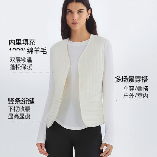 官网2500+ M家秋冬轻薄竖条纹绵羊毛V领锁温外穿女士开衫马甲 蓄热保暖休闲背心内搭保暖 商品图1