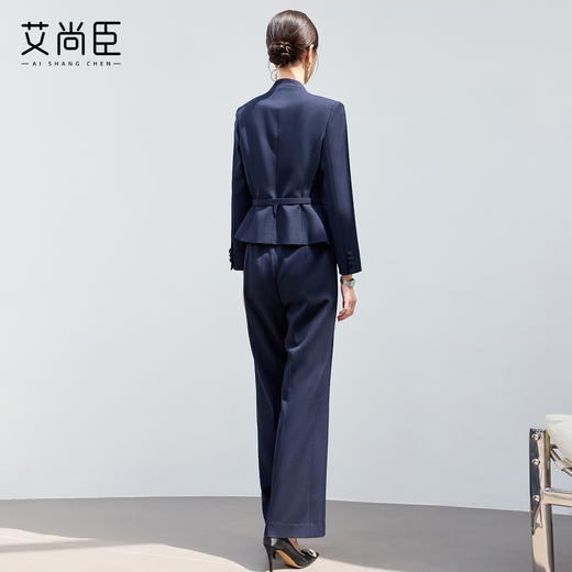 艾尚臣2025新款藏青色时尚套装V领显瘦酒店前台职业装气质工作服 商品图4