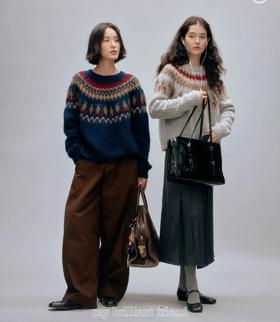 复古费尔岛撞色提花毛衣！2025女宽松休闲百搭加厚保暖25秋冬羊毛针织衫！
