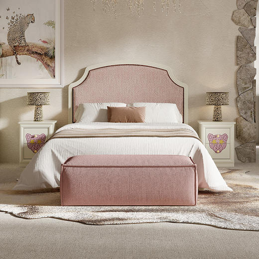 喜梦宝粉红豹1.5M床松木桦木框架摇粒绒软包次卧舒适床 商品图2