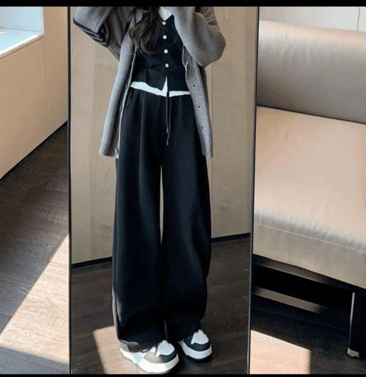 专治胯宽 腿粗腿不直【 OSMIC ARMIN 五色加绒黑标弯刀裤】显瘦休闲裤神仙裤子松紧高腰显腿直深灰色拼接镰刀阔腿裤女秋季高腰显瘦美式卫裤休闲直筒香蕉运动裤 商品图9