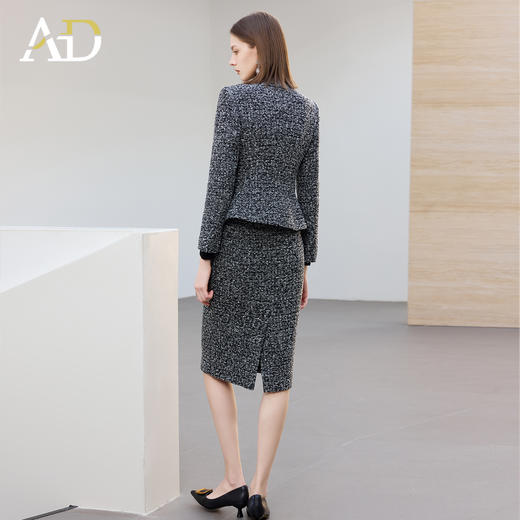 AD花灰色V领羊毛呢外套女2025秋冬短款粗花呢两件套高端职场包裙 商品图4